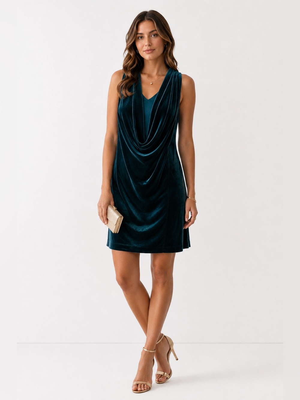 AIDAN MATTOX Velvet Silk Cowl Neck Dress Green NWT 6